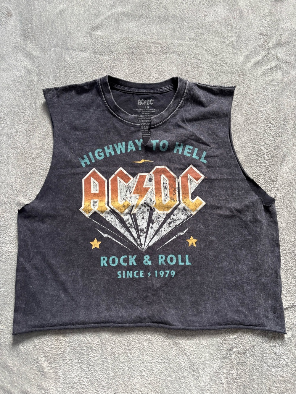 ACDC Highway To Hell Tank Top Womens Large Black Band Tee Rock Cut Sleeveless